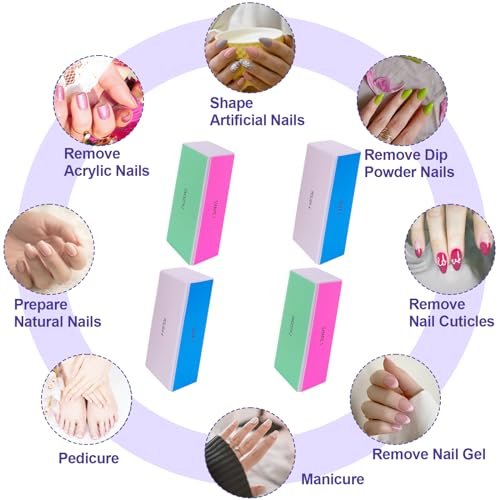 4-Way Nail Buffer Block (4 Pack) – Nail Shine Buffer for Natural & Acrylic Nails, 120/240/600/3000 Grit Fingernail File & Polisher - görsel 12