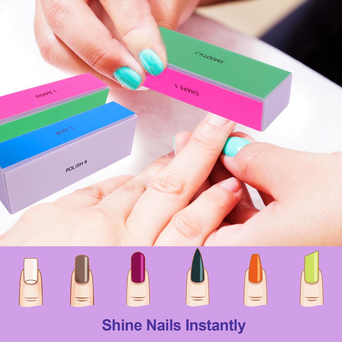 4-Way Nail Buffer Block (4 Pack) – Nail Shine Buffer for Natural & Acrylic Nails, 120/240/600/3000 Grit Fingernail File & Polisher - görsel 3