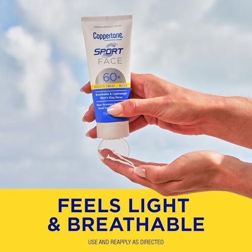 Coppertone Sport Face Sunscreen Lotion SPF 60+, Water Resistant, Broad Spectrum, Lightweight & Breathable, 2.5 Fl Oz Avelisse