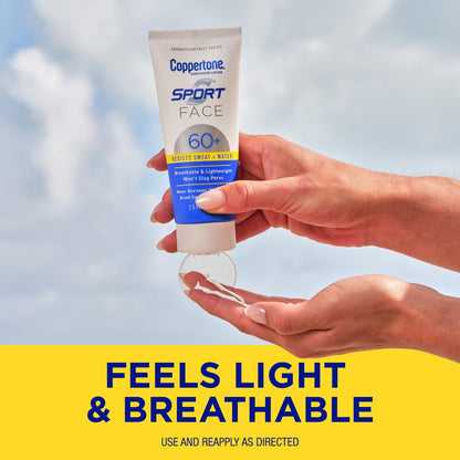 Coppertone Sport Face Sunscreen Lotion SPF 60+, Water Resistant, Broad Spectrum, Lightweight & Breathable, 2.5 Fl Oz Avelisse
