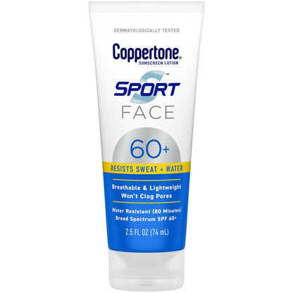 Coppertone Sport Face Sunscreen Lotion SPF 60+, Water Resistant, Broad Spectrum, Lightweight & Breathable, 2.5 Fl Oz Avelisse