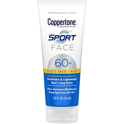 Coppertone Sport Face Sunscreen Lotion SPF 60+, Water Resistant, Broad Spectrum, Lightweight & Breathable, 2.5 Fl Oz Avelisse