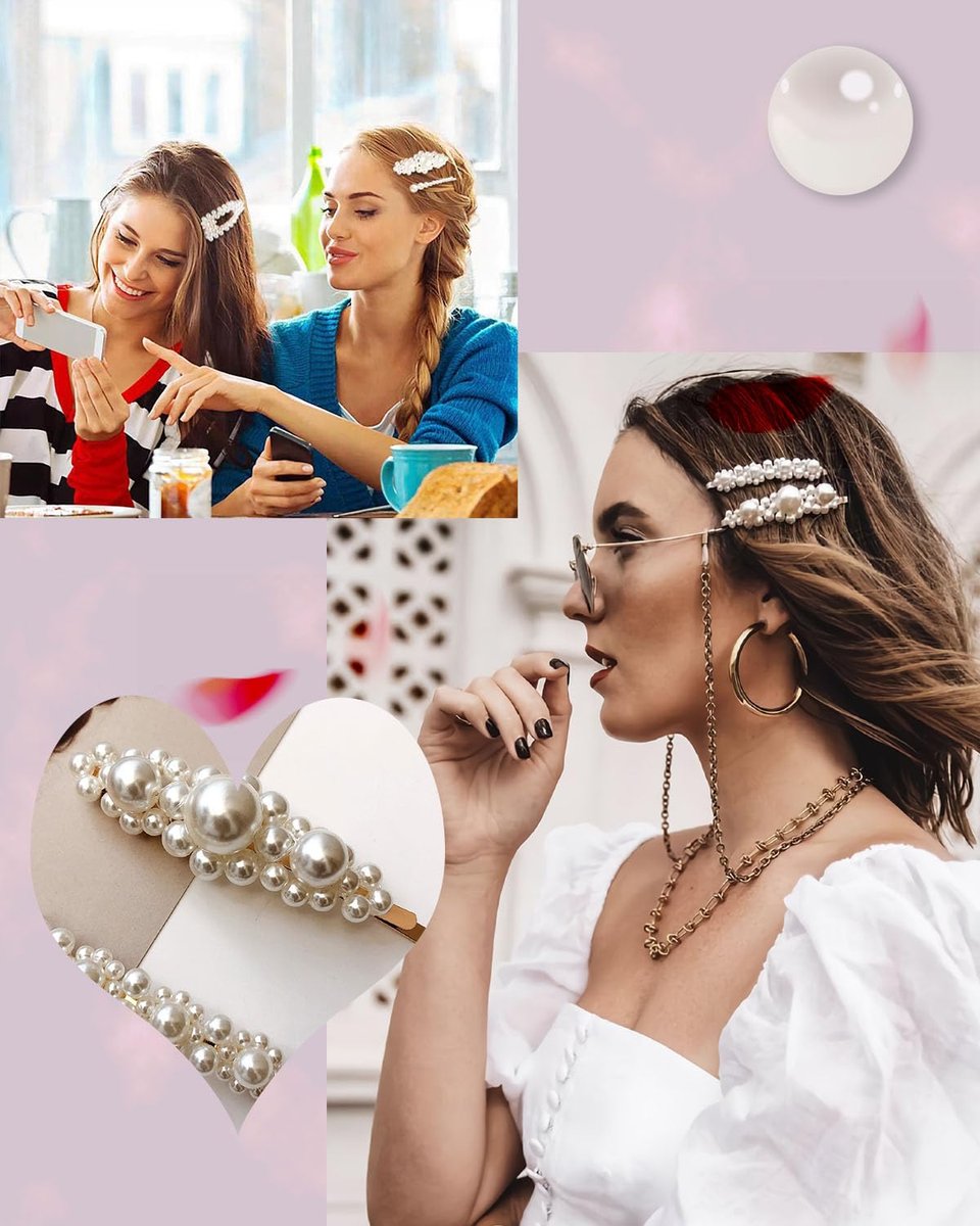 JELIEE 8-Piece Pearl Hair Clips - Large Pins & Barrettes for Women, Sweet Fashion Hair Accessories - görsel 11