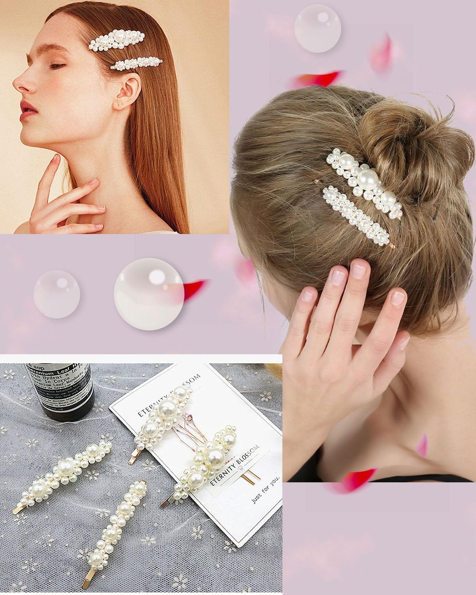 JELIEE 8-Piece Pearl Hair Clips - Large Pins & Barrettes for Women, Sweet Fashion Hair Accessories - görsel 7