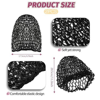 Mozeat Lens 2-Pack Hair Nets Snoods for Women - Black Rayon Knit Snood Hat, Mesh Crochet Hair Wrap Sleep Cap