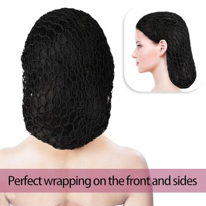 Mozeat Lens 2-Pack Hair Nets Snoods for Women - Black Rayon Knit Snood Hat, Mesh Crochet Hair Wrap Sleep Cap