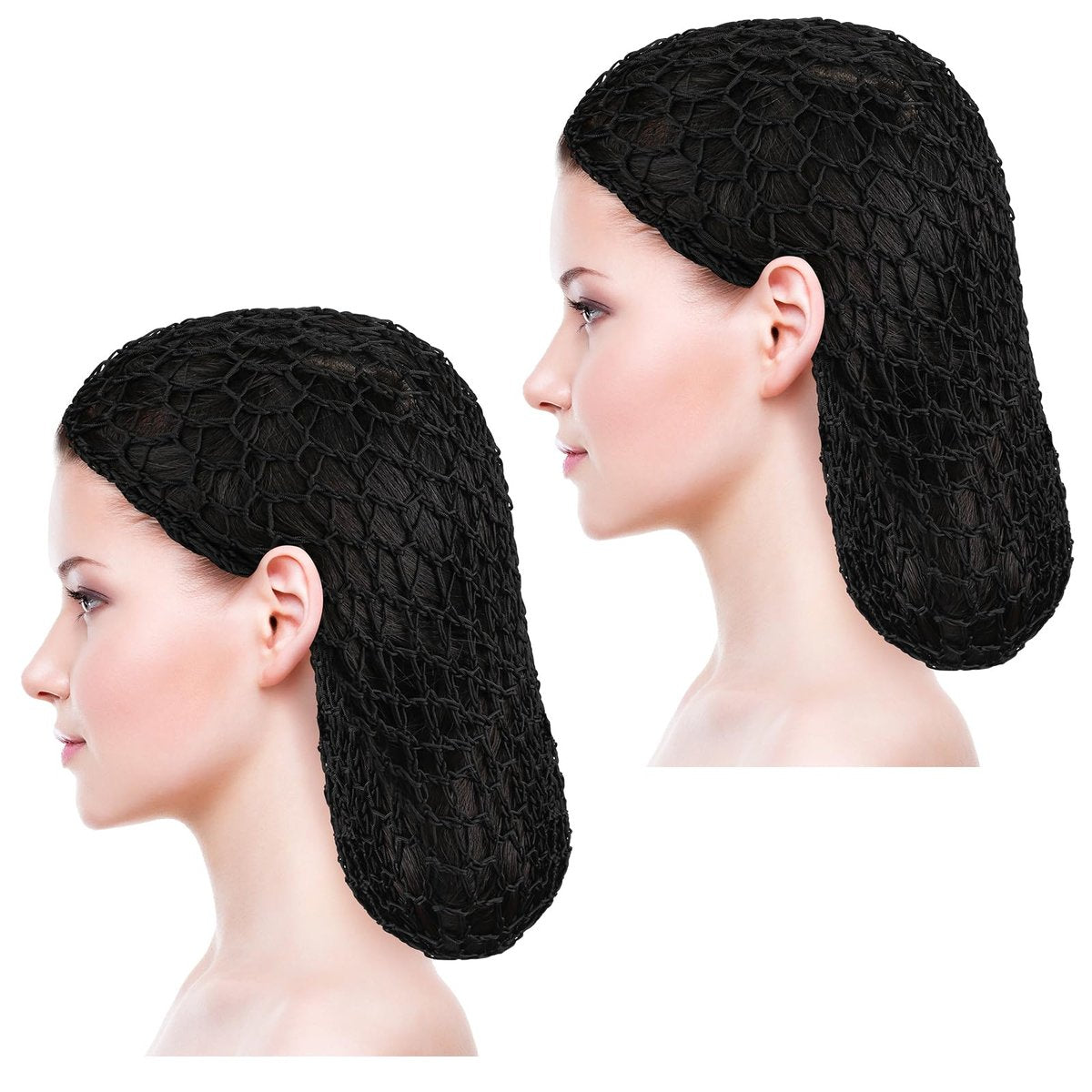 Mozeat Lens 2-Pack Hair Nets Snoods for Women - Black Rayon Knit Snood Hat, Mesh Crochet Hair Wrap Sleep Cap - görsel 1