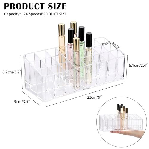 ELLDOO Clear Acrylic Rollerball Perfume Organizer – 24-Slot Cosmetic Display Case for Perfume, Lip Gloss, Lipstick, and Beauty Samples Avelisse