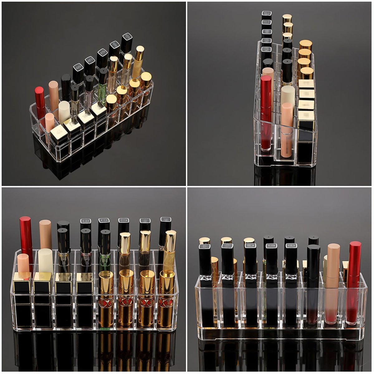 ELLDOO Clear Acrylic Rollerball Perfume Organizer – 24-Slot Cosmetic Display Case for Perfume, Lip Gloss, Lipstick, and Beauty Samples Avelisse