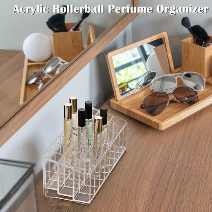ELLDOO Clear Acrylic Rollerball Perfume Organizer – 24-Slot Cosmetic Display Case for Perfume, Lip Gloss, Lipstick, and Beauty Samples Avelisse