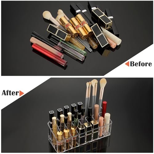 ELLDOO Clear Acrylic Rollerball Perfume Organizer – 24-Slot Cosmetic Display Case for Perfume, Lip Gloss, Lipstick, and Beauty Samples Avelisse