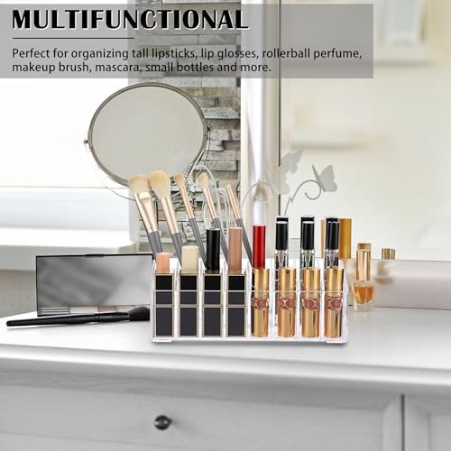 ELLDOO Clear Acrylic Rollerball Perfume Organizer – 24-Slot Cosmetic Display Case for Perfume, Lip Gloss, Lipstick, and Beauty Samples Avelisse