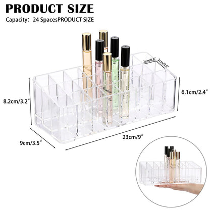 ELLDOO Clear Acrylic Rollerball Perfume Organizer – 24-Slot Cosmetic Display Case for Perfume, Lip Gloss, Lipstick, and Beauty Samples Avelisse