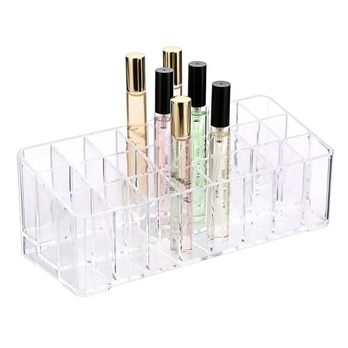 ELLDOO Clear Acrylic Rollerball Perfume Organizer – 24-Slot Cosmetic Display Case for Perfume, Lip Gloss, Lipstick, and Beauty Samples Avelisse