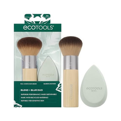 EcoTools Blend + Blur Makeup Brush and Sponge Duo - Eco-Friendly Foundation Brush & Latex-Free Blender for Liquid & Cream Makeup, Vegan & Cruelty Free, 2 Piece Set Avelisse