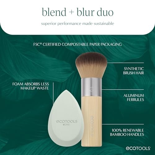 EcoTools Blend + Blur Makeup Brush and Sponge Duo - Eco-Friendly Foundation Brush & Latex-Free Blender for Liquid & Cream Makeup, Vegan & Cruelty Free, 2 Piece Set Avelisse