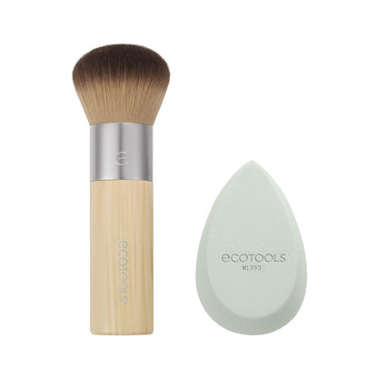 EcoTools Blend + Blur Makeup Brush and Sponge Duo - Eco-Friendly Foundation Brush & Latex-Free Blender for Liquid & Cream Makeup, Vegan & Cruelty Free, 2 Piece Set Avelisse