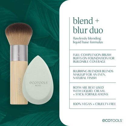EcoTools Blend + Blur Makeup Brush and Sponge Duo - Eco-Friendly Foundation Brush & Latex-Free Blender for Liquid & Cream Makeup, Vegan & Cruelty Free, 2 Piece Set Avelisse