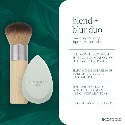EcoTools Blend + Blur Makeup Brush and Sponge Duo - Eco-Friendly Foundation Brush & Latex-Free Blender for Liquid & Cream Makeup, Vegan & Cruelty Free, 2 Piece Set Avelisse