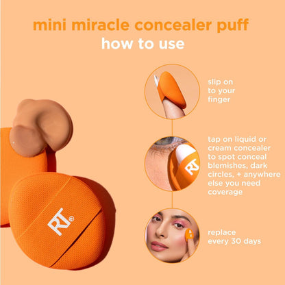 Real Techniques Mini Miracle Concealer Puff Trio – Small Reusable Makeup Puff for Liquid & Cream Foundation & Concealer, Travel-Friendly, Vegan & Cruelty-Free (3 Count)