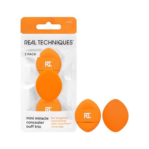 Real Techniques Mini Miracle Concealer Puff Trio – Small Reusable Makeup Puff for Liquid & Cream Foundation & Concealer, Travel-Friendly, Vegan & Cruelty-Free (3 Count) - görsel 2