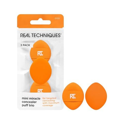 Real Techniques Mini Miracle Concealer Puff Trio – Small Reusable Makeup Puff for Liquid & Cream Foundation & Concealer, Travel-Friendly, Vegan & Cruelty-Free (3 Count)