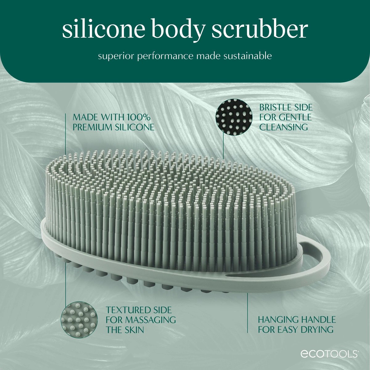 EcoTools Silicone Body Scrubber – Gentle 2-in-1 Exfoliator & Massager, Eco-Friendly, Vegan & Cruelty-Free, Green Avelisse