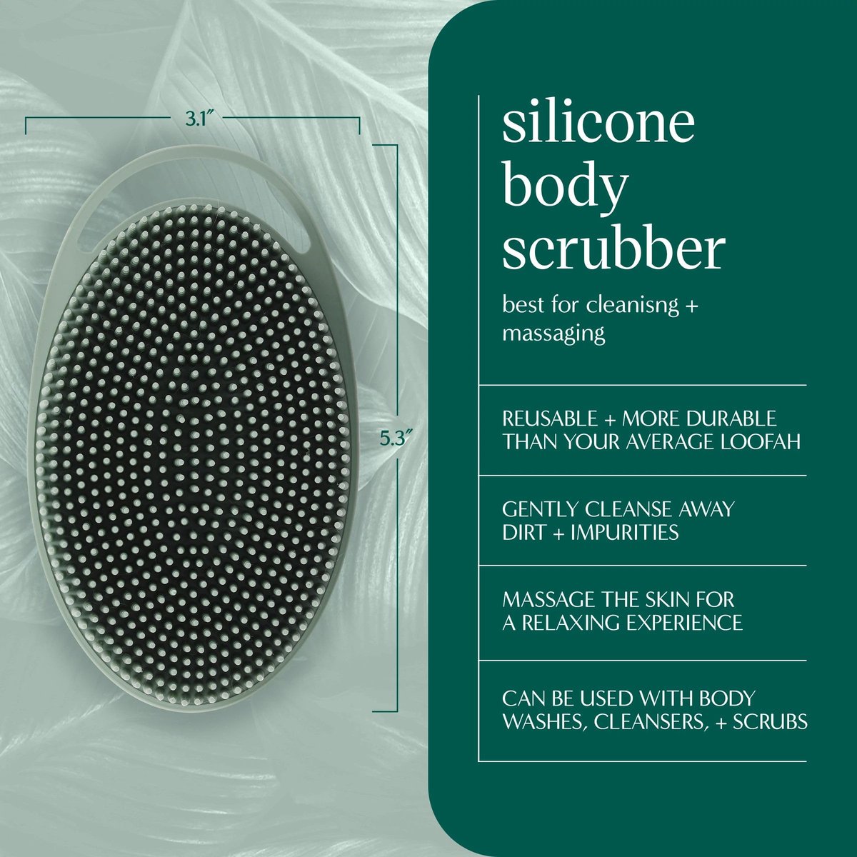 EcoTools Silicone Body Scrubber – Gentle 2-in-1 Exfoliator & Massager, Eco-Friendly, Vegan & Cruelty-Free, Green Avelisse