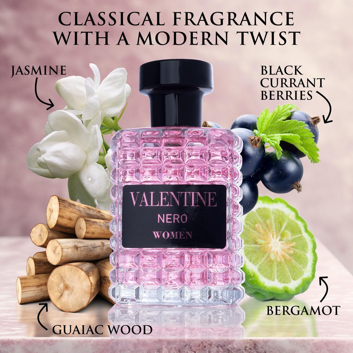URBAN COLLECTION Valentine for Women Eau De Parfum - Amber Floral Jasmine, Bourbon Vanilla & Woods Oriental-Floral Fragrance with a Modern Twist, 3.4 oz (100ml) Avelisse