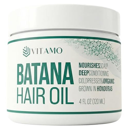 Vitamo 100% Organic Batana Natural Hair Growth Oil – Pure Elaeis Oleifera, Cold Pressed, Dr. Sebi Inspired Scalp & Hair Shine Treatment for Men and Women (4 Fl Oz) Avelisse