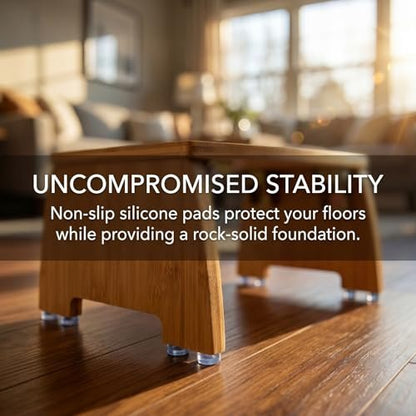 Lyellfe Bamboo Folding Step Stool – Non-Slip Foot Rest Chair, Foldable One Step Stool for Home, Supports Up to 300 lbs, Fully Assembled Avelisse