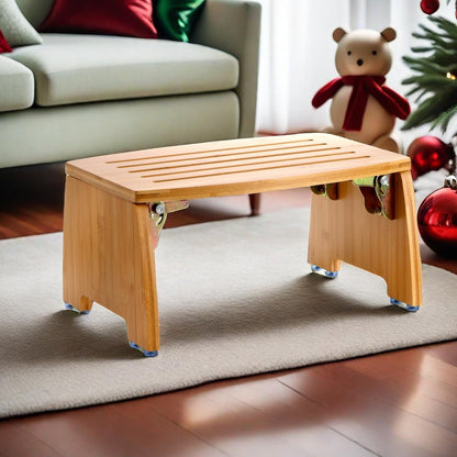Lyellfe Bamboo Folding Step Stool – Non-Slip Foot Rest Chair, Foldable One Step Stool for Home, Supports Up to 300 lbs, Fully Assembled Avelisse