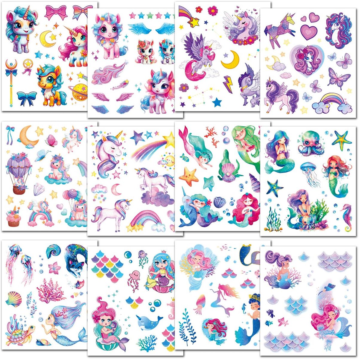 12 Sheets Glitter Temporary Tattoos for Girls - CHARLENT Birthday Party Favors & Goodie Bag Fillers - görsel 3