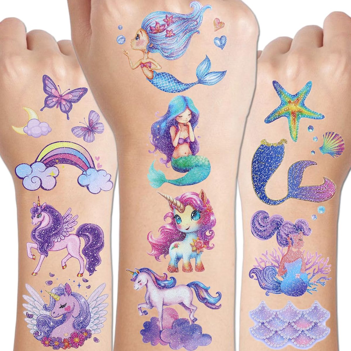 12 Sheets Glitter Temporary Tattoos for Girls - CHARLENT Birthday Party Favors & Goodie Bag Fillers - görsel 1