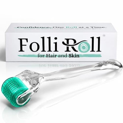 FolliRoll Derma Roller for Hair and Skin – 192 Titanium Microneedles, 0.30mm, Sea Green, with Storage Case