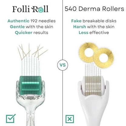 FolliRoll Derma Roller for Hair and Skin – 192 Titanium Microneedles, 0.30mm, Sea Green, with Storage Case
