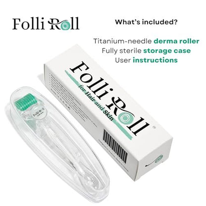 FolliRoll Derma Roller for Hair and Skin – 192 Titanium Microneedles, 0.30mm, Sea Green, with Storage Case