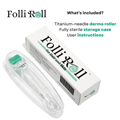 FolliRoll Derma Roller for Hair and Skin – 192 Titanium Microneedles, 0.30mm, Sea Green, with Storage Case