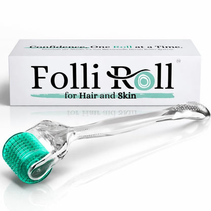 FolliRoll Derma Roller for Hair and Skin – 192 Titanium Microneedles, 0.30mm, Sea Green, with Storage Case