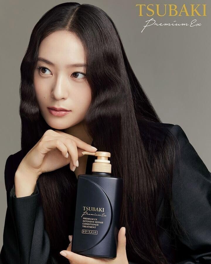 TJ SIGNATURE TSUBAKI Premium EX Intensive Repair Shampoo and Conditioner Bundle - Black Series Hair Care Set for Damaged Hair (400ml+400ml) with Hair Tie Avelisse