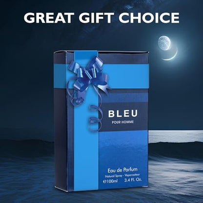 Urban Collection Bleu for Men Eau De Parfum 3.4 Fl Oz - Citrus, Spice & Woody Fragrance Avelisse