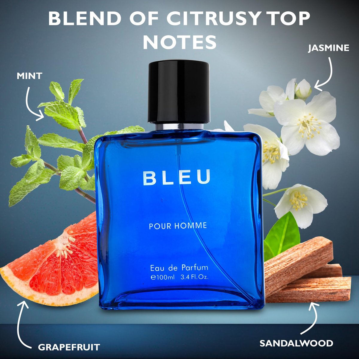 Urban Collection Bleu for Men Eau De Parfum 3.4 Fl Oz - Citrus, Spice & Woody Fragrance Avelisse