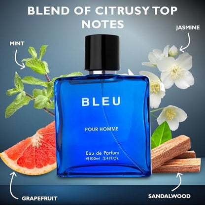 Urban Collection Bleu for Men Eau De Parfum 3.4 Fl Oz - Citrus, Spice & Woody Fragrance Avelisse