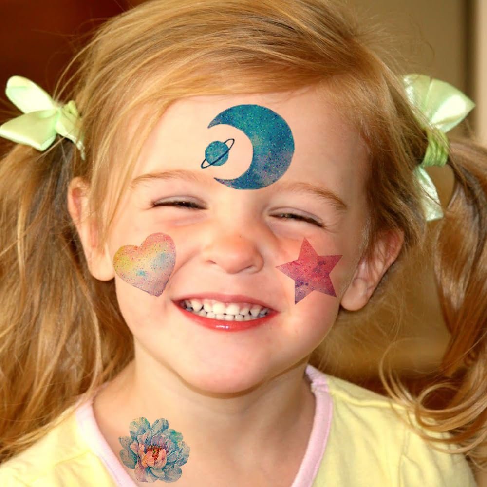 Hohamn Glitter Tattoos for Girls & Women – 12 Sheets Butterfly, Moon, Flowers, Mermaid Temporary Tattoos for Birthday Party Supplies & Gifts - görsel 9