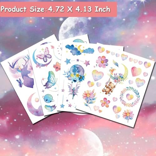 Hohamn Glitter Tattoos for Girls & Women – 12 Sheets Butterfly, Moon, Flowers, Mermaid Temporary Tattoos for Birthday Party Supplies & Gifts - görsel 6