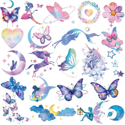 Hohamn Glitter Tattoos for Girls & Women – 12 Sheets Butterfly, Moon, Flowers, Mermaid Temporary Tattoos for Birthday Party Supplies & Gifts
