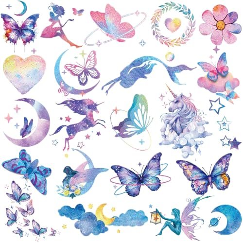 Hohamn Glitter Tattoos for Girls & Women – 12 Sheets Butterfly, Moon, Flowers, Mermaid Temporary Tattoos for Birthday Party Supplies & Gifts - görsel 2