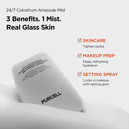 PURCELL 24/7 Colostrum Facial Serum Spray (White) - Ampoule Mist for Glass Skin, Long Hydration, Poreless Smooth Skin, Before & After Makeup, Hyaluronic Acid, For All Skin Types, 1.85 fl oz Avelisse