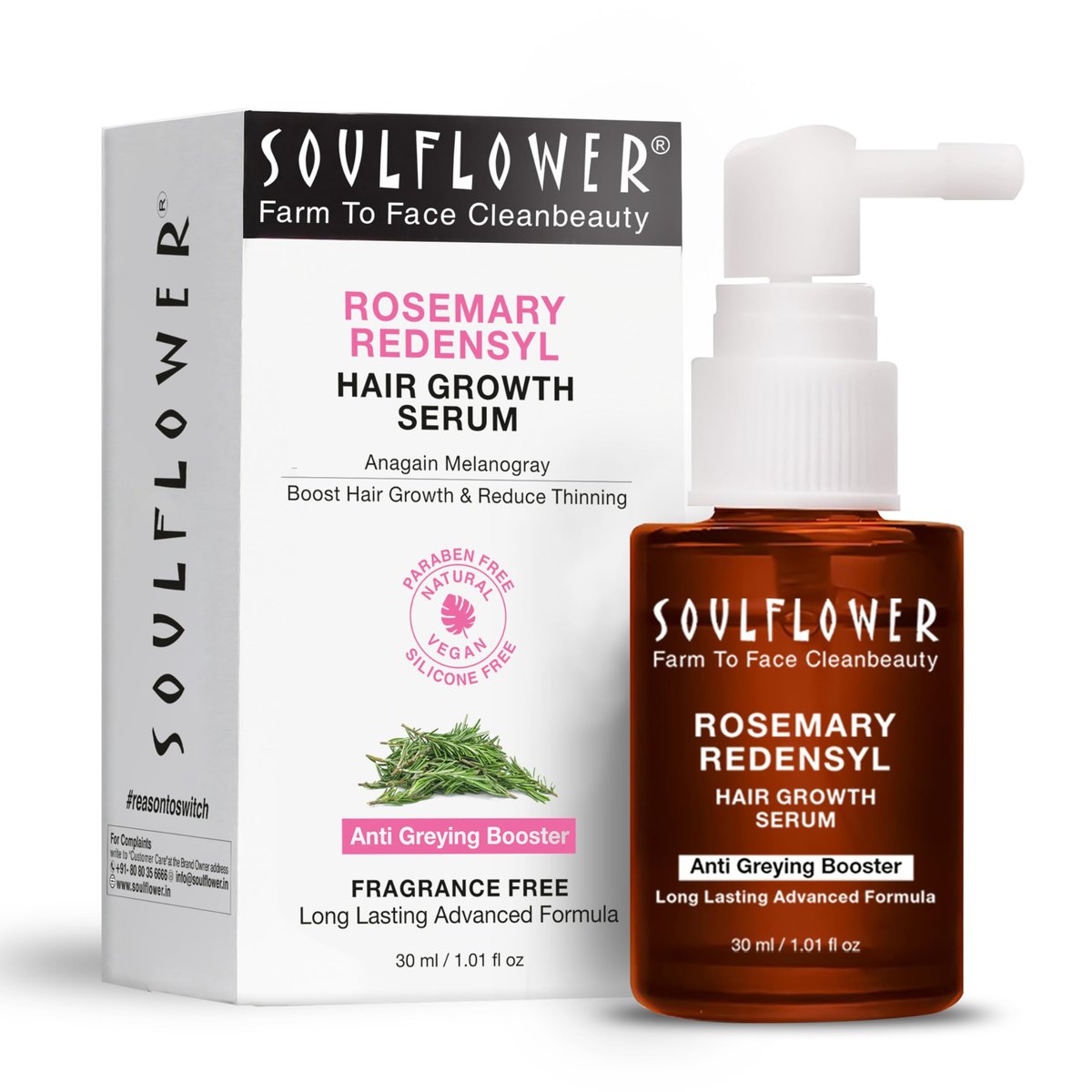 Soulflower Rosemary Redensyl Hair Growth Serum - 3% Redensyl, 4% Anagain, Caffeine, Biotin, Keratin - for Men & Women - 30 ml Avelisse