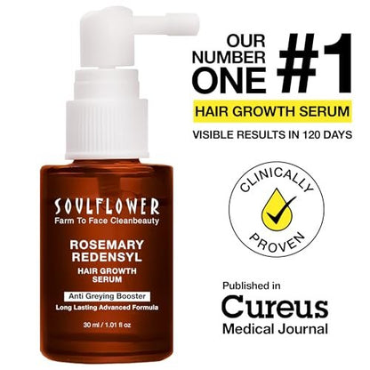 Soulflower Rosemary Redensyl Hair Growth Serum - 3% Redensyl, 4% Anagain, Caffeine, Biotin, Keratin - for Men & Women - 30 ml Avelisse